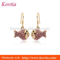 fashionable gold pink crystal fish shape dangle earring for girls